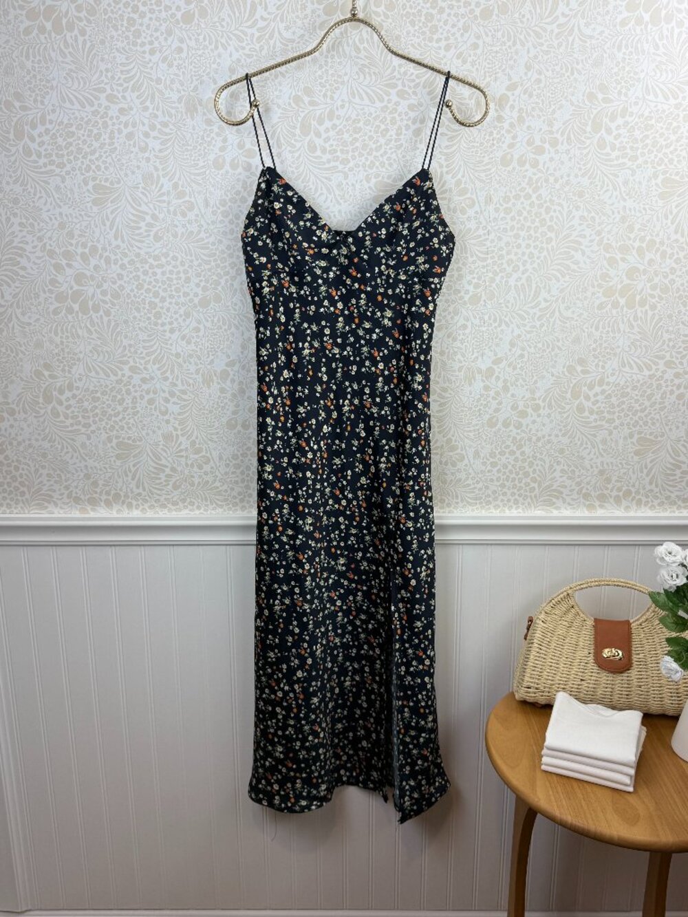 Floral Slip Maxi Dress - Black
